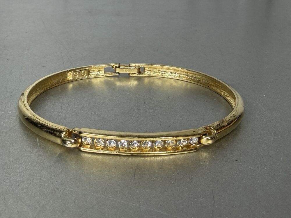 Rhinestone Bracelet Gold Tone Marked O.S. Clasp Minimalist Glam